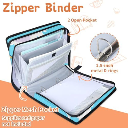 Desert Zipper Binder, 3 D-Ring Expanding File Folder with Handle & Adjustable Shoulder Strap, 400 Sheets Capacity Multi-Pocket Organizer for 13 Inch Laptop - color: Desert