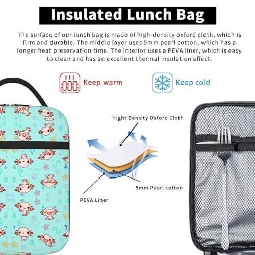 The Axolotl Kawaii Leakproof Lunch Bag Large Capacity Lunchbox Insulated Reusable Lunch Tote Bags Cooler Lunch Container For Work/Office/Picnic/Travel - color: The Axolotl Kawaii