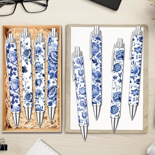 Blue and White Porcelain Pens Set – Elegant Ceramic-Inspired Writing Pens with Smooth Black Ink – Classic Gift for Students, Teachers, Office Use, Party Favors, Holidays, and Everyday Writing, 8 Pack - style: Blue and White Porcelain
