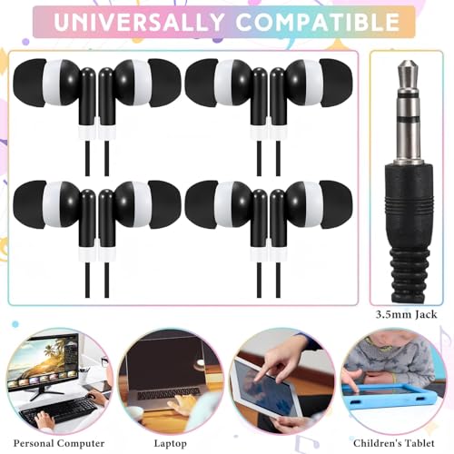 50 Pack Earbud Bulk Headphone for Classroom Earphone Earbud with Wire Individually Bagged Wired in Ear Buds(Black) - color: Black