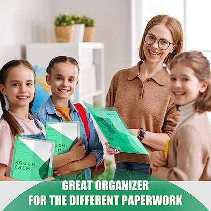 Seajan 48 Pcs Pocket Folders for 3 Ring Binder Clear Plastic Folders Sleeves with 2 Pockets 3 Hole Punch Binder Dividers Poly Slash File Jackets for Office School Document Organizer (Green) - color: Green
