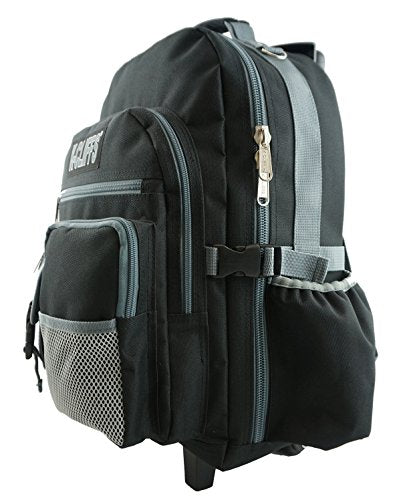 K-Cliffs Heavy Duty Rolling Backpack School Bookbag with Wheels Deluxe Wheeled Daypack - color: Black