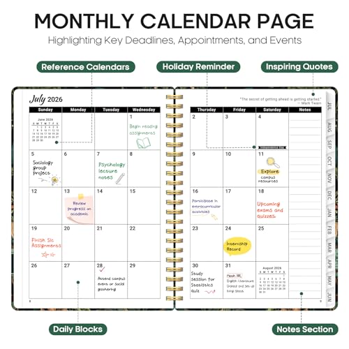 Planner 2026-2027, Academic Year Weekly and Monthly Calender Planner, from Jul 2026 - Jun 2027, Spiral Bound School Planning Book, Perfect for Teacher, Student, Women & Men, A4 (8.5" x 11"), Enchanted Grove - color: D-Enchanted Grove, size: (8.5"x11")a4