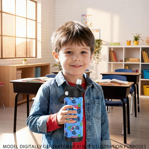 Boys Monster Truck Christmas Water Bottle for School，Kids 18 oz Insulated Stainless Steel Cup with Straw, Double-Wall Vacuum Leakproof - color: C12.Monster Truck-Christmas