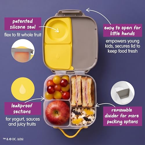 b.box Batman Mini Lunch Box Kids | 4.25 Cup Leak Proof Bento Box for Kids Ages 3+ | 3 Compartment Snack Containers, School Lunch Container, Dishwasher Safe, BPA-Free, PFAS-Free - color: Batman, size: 1-pack