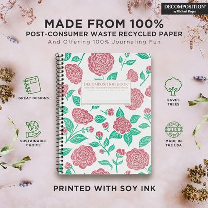 Decomposition Camellias College Ruled Spiral Notebooks – 9.75 x 7.5 Journal with 160 Lined Pages – Cute Notebooks for School Supplies, Home & Office – 100% Recycled Paper – Made in USA - color: Camellias