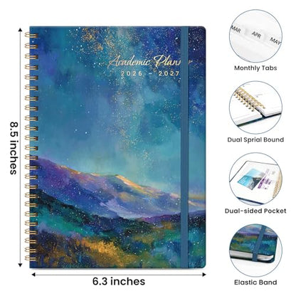 Planner 2026-2027, Academic Planner Weekly and Monthly, Jul 2026 - Jun 2027, Spiral Bound School Planning Tool with Tabs and Pocket, Perfect for Students & Teacher, 6.3" x 8.5", Starlit Peaks - color: Starlit Peaks, size: 6.3"x8.5" (A5)