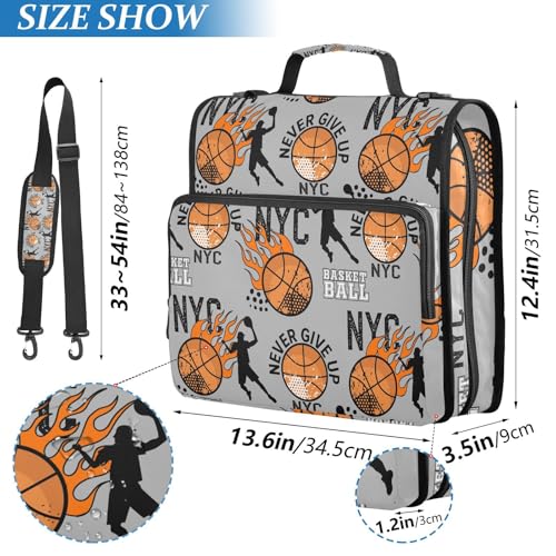 Basketball 3 D-Ring Binder Bag Multi-Pocket Zipper Organizer | with Handle and Detachable Shoulder Strap Holds 500 Sheets for School Office Supplies - color: Dhb-108