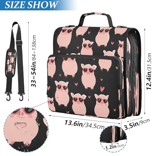 School Zipper Binder Cute Pig Black Cartoon Decor Trapper Keeper 3 Ring Binder Bag Multiple Pockets & Storage Organizer, 500 Sheet Capacity with Shoulder Strap