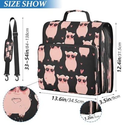 School Zipper Binder Cute Pig Black Cartoon Decor Trapper Keeper 3 Ring Binder Bag Multiple Pockets & Storage Organizer, 500 Sheet Capacity with Shoulder Strap