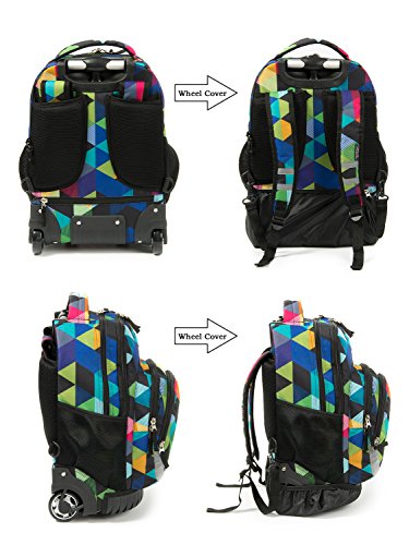 Tilami Rolling Backpack Armor Luggage School Travel Book Laptop 18 Inch Multifunction Wheeled Backpack Students - color: Blue Geometric