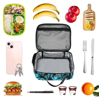 WOBAGMEN Game Lunch Box for Kids, Cute Insulated Lunch Bag for Boys Girls,Waterproof Lunch Box with Water Bottle Holder for Teens Adults Picnic Travel Back to School (Blue Game) - color: Blue Game