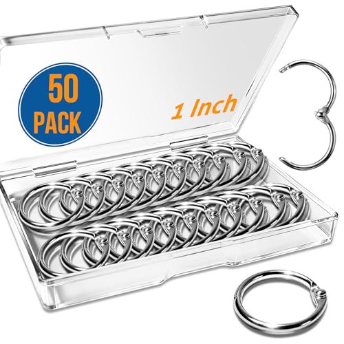 50 Pack 1 Inch Binder Rings, Loose Leaf Book Rings for Index Cards | Silver metal rings snap closed snugly; 50 pcs, 1 in size, holds up to 175 sheets for index cards, keys, office and crafts - size: 1 inch 50 PCS