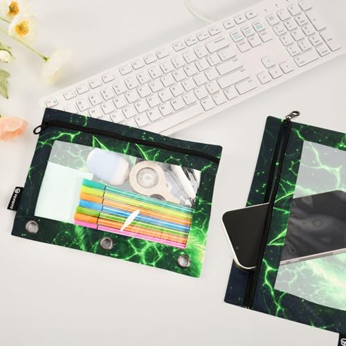 Wolf Pouch for 3 Ring Binder Clear Window Pencil Case for 3 Ring Reinforced Grommets with Zipper, 2 Pack - color: Wolf