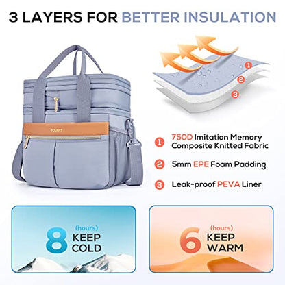 TOURIT Insulated Lunch Box Bag, Double Deck Leakproof Cooler Tote for Work Office Picnic, Expandable Lunch Container, Grey - color: Gray