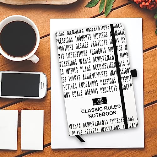 RICCO BELLO Lined Journal Notebook, Goals, Hardcover, 5.7 x 8.4-Inches | 96 Sheets / 192 Pages, College Ruled, Pen Holder, For Work & Notes - color: BNWGoals