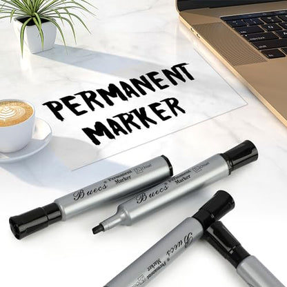 Buecs Permanent Markers, 80 Count Black Permanent Markers, Chisel tip, Waterproof &Fade Resistant, Quick Drying, Office Supplies for School, Office, Home