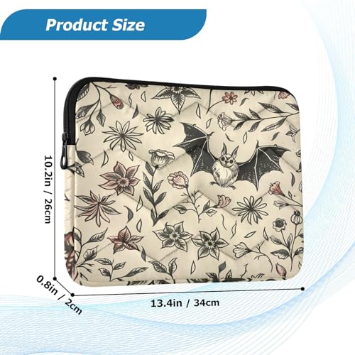 Cute 13 Inch Goth Bat Flowers Laptop Sleeve - Waterproof Computer Cover Bag for Women & Men - color: Goth Bat Flowers 01