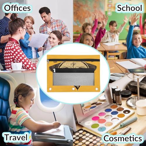 Cute Pug Pencil Pouch for 3 Ring Binder Dog Yellow Pencil Case Bag with Clear Window Zipper Pockets for Kids Girls Boys Students School College Supplies 2 Pack - color: Yellow Brown