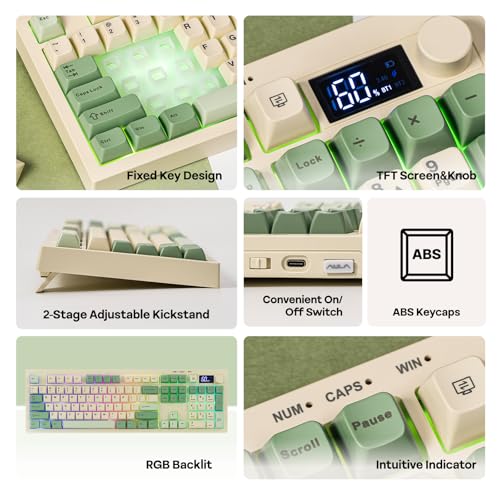 EPOMAKER Aula S102 PRO Membrane Gaming Keyboard w/TFT Screen & Volume Knob | Silent Keyboard w/ Number Pad for PC Game/Office, BT/2.4G/USB, RGB Backlit, Creamy Silicone Structure (Yellow) - color: Yellow