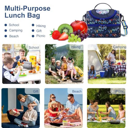 RHCPFOVR Kids Lunch Bag - Double Decker Cooler Insulated Lunch Box for Boys Girls,Washable Lunch Bag and Reusable Toddler Lunchbox for School and Daycare - color: Dark Blue Games