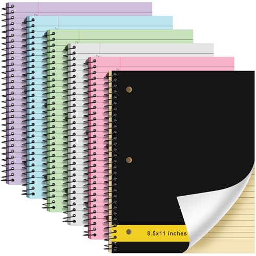 Resurhang 6 Pcs Legal Pad Top Spiral Bound Notebook 70 Sheets Double Sided College Ruled Paper Notepad Memo Steno Pad with Stiff Cover for Business College(8.5 x 11 Inches,3 Hole Punch,6 Colors) - color: 6 Colors, size: 8.5 x 11 Inches, style: 3 Hole Punc