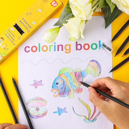 12 Pcs Rainbow Pencils with Sharpener, 7 Color in 1, Black Wooden, Art Supplies for Kids & Adults, Birthday Pencils