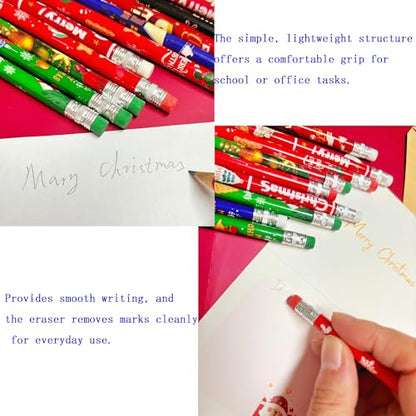 72PCS Wooden cased Christmas Pencils for Kids with Erasers, Wood Pencils for School,Drawing,Gift (72PCS) (Christmas, 72) - style: Christmas