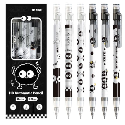 6Pcs Black Cute Mechanical Pencils with Eraser 0.5mm Kawaii Cartoon Mechanical Pencil School Pencil Gifts for Women Man - style: 1 kawaii