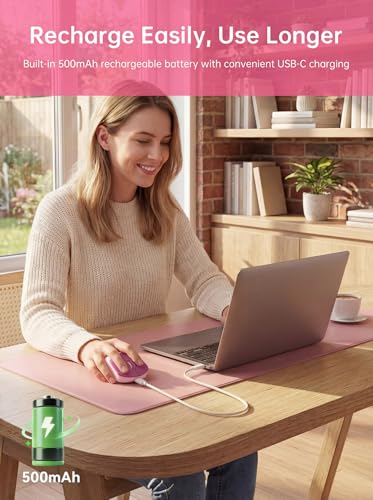 hunart H6 49g Wireless Mouse, Bluetooth & 2.4GHz Rechargeable Mouse, Lightweight Silent Ergonomic Mouse with USB-C Charging, Portable Right-Hand Office Mouse for Laptop, PC, MacBook(Berry Pink) - color: Berry Pink