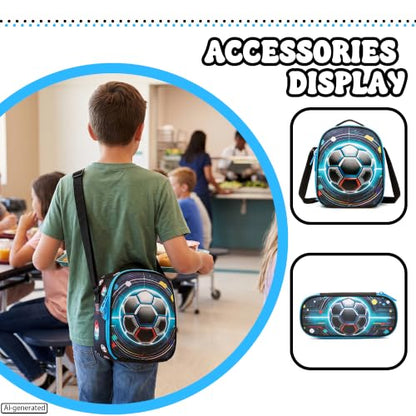 Meetbelify Rolling Backpack for Boys Backpack with Wheels Kids Football Roller Suitcase Travel Luggage for Elementary Student Ages 6-8 - color: Blue Football