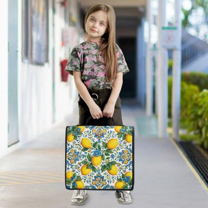 3 Ring Zipper Binder Lemon Yellow Blue Bohemian Binders Bag with Shoulder Strap 500 Sheets Paper Organizer Trapper Keeper Documents Storage File Folder for School Office - color: A2810
