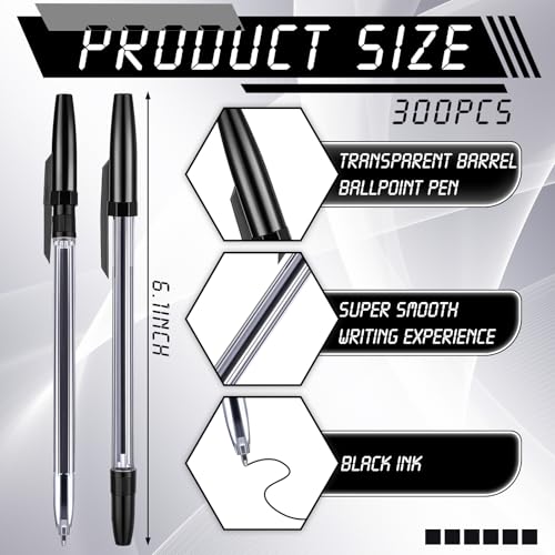 300 Pack Ballpoint Pens Bulk Black Ink 1.0mm Medium Point Click Pens Bullet Tip Refillable No Bleed Smooth Writing for Office Nurse Teacher Home Server Journal - color: Black