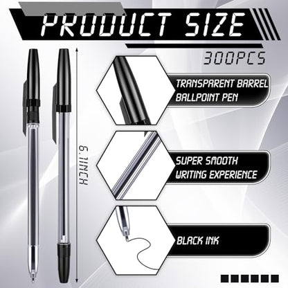 300 Pack Ballpoint Pens Bulk Black Ink 1.0mm Medium Point Click Pens Bullet Tip Refillable No Bleed Smooth Writing for Office Nurse Teacher Home Server Journal - color: Black
