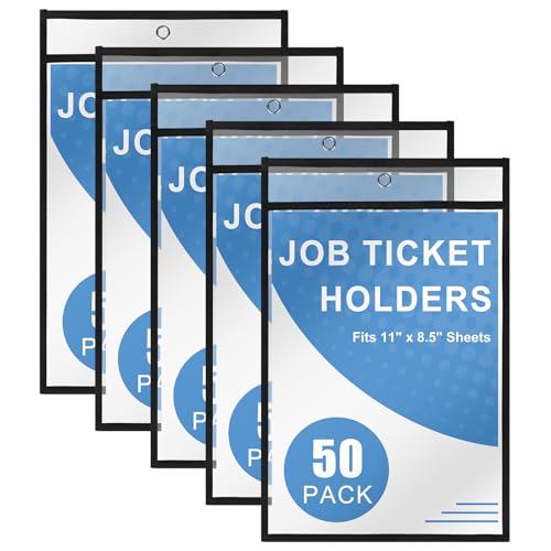 Heavy Duty Dry Erase Pockets 8.5x11, Plastic Paper Sleeves Job Ticket Holder 50 Pack Clear Sheet Protectors 8.5 x 11 Clear Document Sleeves for Shop Office Classroom Home, Black - size: 8.5 x 11, style: 50 pack