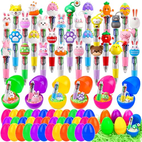 30Pcs Easter Animals Mini Multicolor Pens in One 4-in-1 Cute Pens Bulk with 30 Eggshells, Fun Gifts Assorted Ink Kawaii Ballpoint Pen for Birthdays and Parties - style: 30Set-Easter Animals