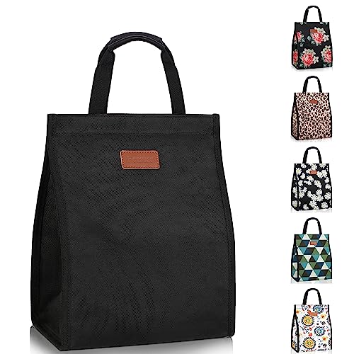 Lunch Bags for Women Insulated Reusable Lunch Tote with Internal Pocket, Adult Lunch Tote bag for Work (Black