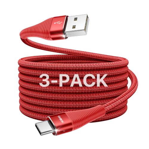 USB C Cable 10FT USB A to USB C Cable Long Type C Fast Charging Cord 3 Pack | Nylon Braided USB to USB C Cable USB Type C Charging Power Cord for iPhone 17/16/15/Pro Max/Plus Samsung Galaxy S23 and More - color: Red, size: 10FT