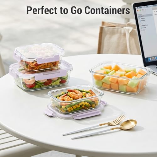 Dealusy 10 Sets (20-Piece) 36 oz & 12 oz Glass Food Storage Containers with lids, Airtight Leak-proof Glass Meal Prep Containers with Lids, Microwave Oven Freezer Dishwasher Safe, Purple - color: Purple