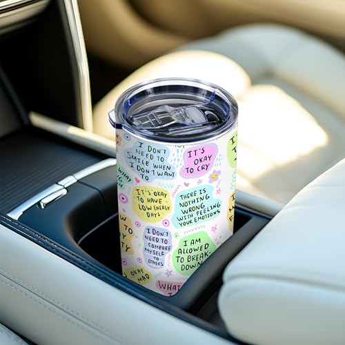 20oz Mental Health Matters Pastel Insulated Stainless Steel Mug with Lid | Double Wall Insulated Mug, Positive Inspirational Design, Gift for Women, Fits Birthday Holiday Christmas Self Love Gift - color: 1 Count (Pack of 1)-Mental Health Breakdown