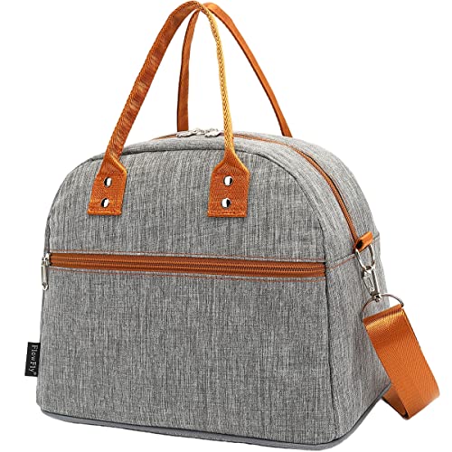 FlowFly Insulated Lunch Bag With Shoulder Strap for Women, Men, and Kids, Large and Reusable, Handle, Freezable Work and School Travel Tote and Meal Prep Organizer,Grey - color: Gray
