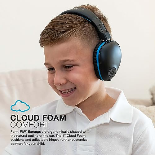 JLab JBuddies Pro Wireless Over-Ear Kids Headphones, 35+ Hour Battery Life, Built-in Volume Regulators for Safety, Share Mode, Folding, Adjustable, Noise Isolation, with Mic, Blue