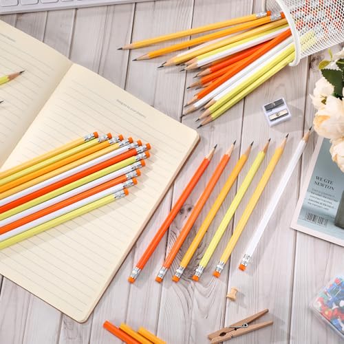 TecUnite 60 Pcs HB Pencils #2 Unsharpened Wood Cased Pencils with Eraser Hexagonal Pencil Cute Graphite No 2 Pen for Adults Gifts Exam School Office Sketching Learning(Orange, Sliver) - color: Orange, Sliver