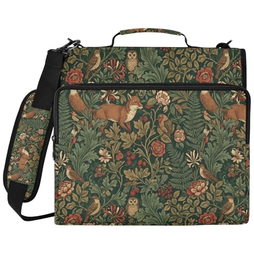 Forest Foxes 2inch 3 Ring Zipper Binder Multi-Pocket Storage Holds 14 Inch Laptop for Students and Office Use - color: Forest Foxes