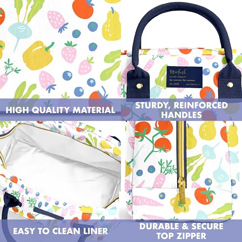 Fit & Fresh Bloomington Lunch Bag for Women - Insulated Large Lunch Box for Work with Containers, Leak-Resistant, Stain-Resistant, Zipper Closure, Fruit Print - color: Fruit Print
