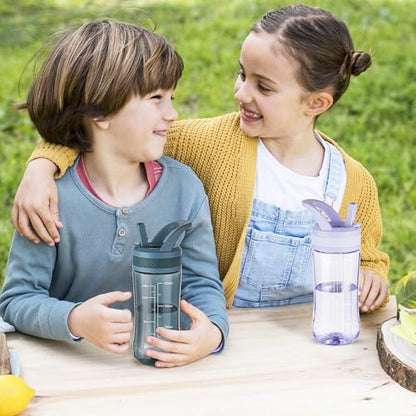 14oz Clear Kids Water Bottle with Straw Lid, BPA-Free Tritan, Measurement Scale, Sturdy Handle Wide Mouth Leak-proof Reusable Plastic Bottle for Boy& Girls, Back to School(Dark blue) - color: Dark blue