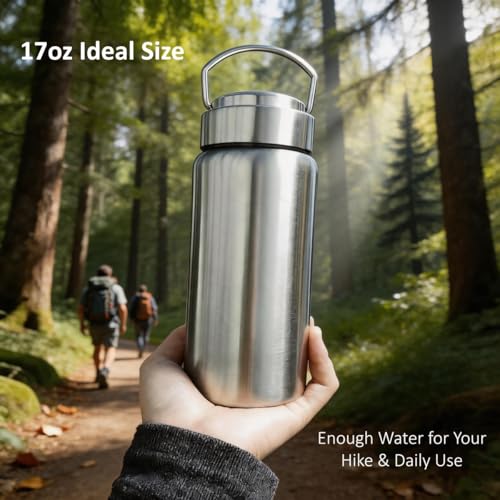 CDJ 16 oz Vacuum Insulated Stainless Steel Water Bottle with Handle, Leak-Proof Double Walled Water Bottle, Reusable and Portable, Metal Water Bottle for School, Hiking, Camping - size: 16 Ounces