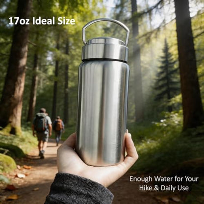 CDJ 16 oz Vacuum Insulated Stainless Steel Water Bottle with Handle, Leak-Proof Double Walled Water Bottle, Reusable and Portable, Metal Water Bottle for School, Hiking, Camping - size: 16 Ounces