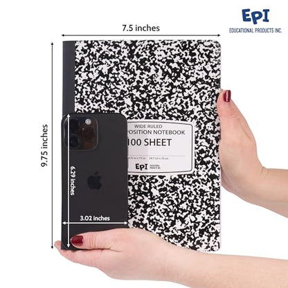 12 Pack - EPI Marble Hardcover Wide Ruled Composition Notebook | 200 Pages (100 Sheets), 9.75 x 7.5 in, Sturdy Sewn Binding | School, Office, Journaling, Notes - size: Pack of 12, style: Wide Ruled