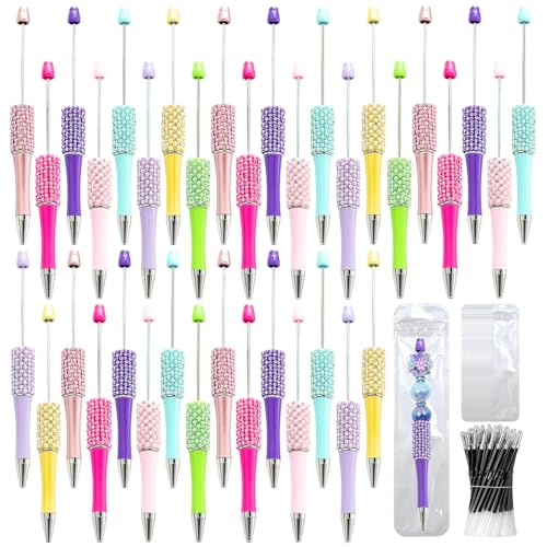 150 Pcs DIY Diamond Beadable Pen Kit - 50 Plastic Rhinestone Beaded Pens Bulk with Refills & Bags - Fancy Cute Glitter Pens for Crafting, Students & Teachers – School Supplies (Candy color) - color: Sweet, size: 50